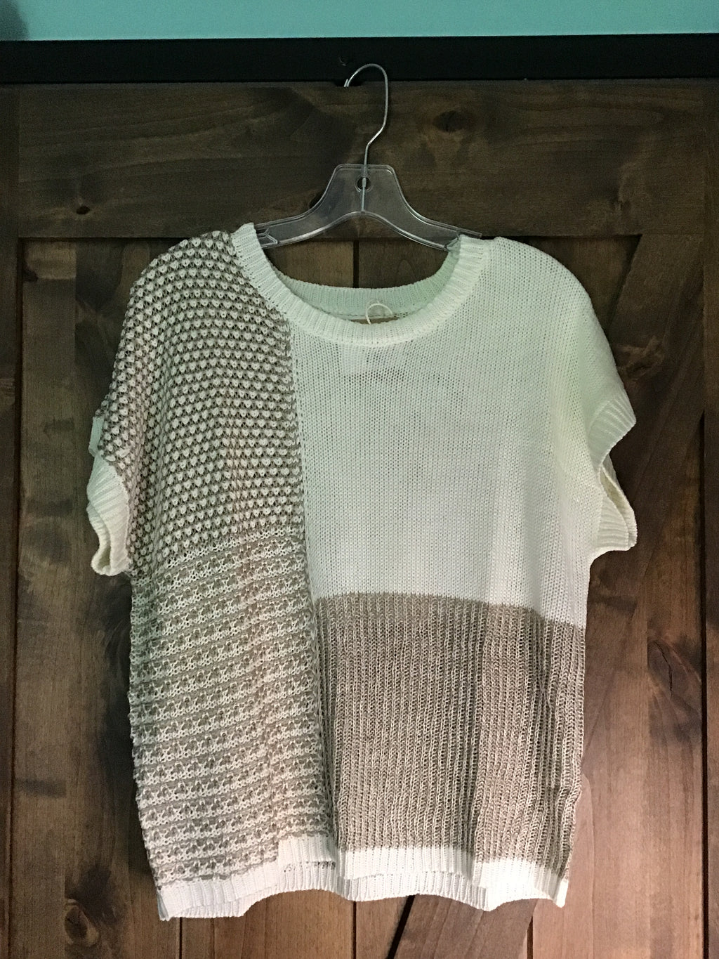 Taupe Multi Pattern Short Sleeve Sweater Top