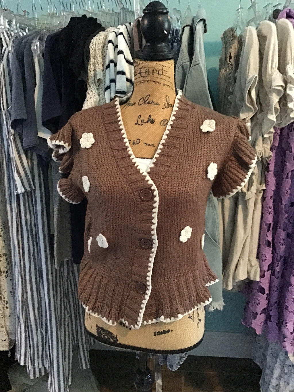 Blu Pepper Flower Knit Brown Vest