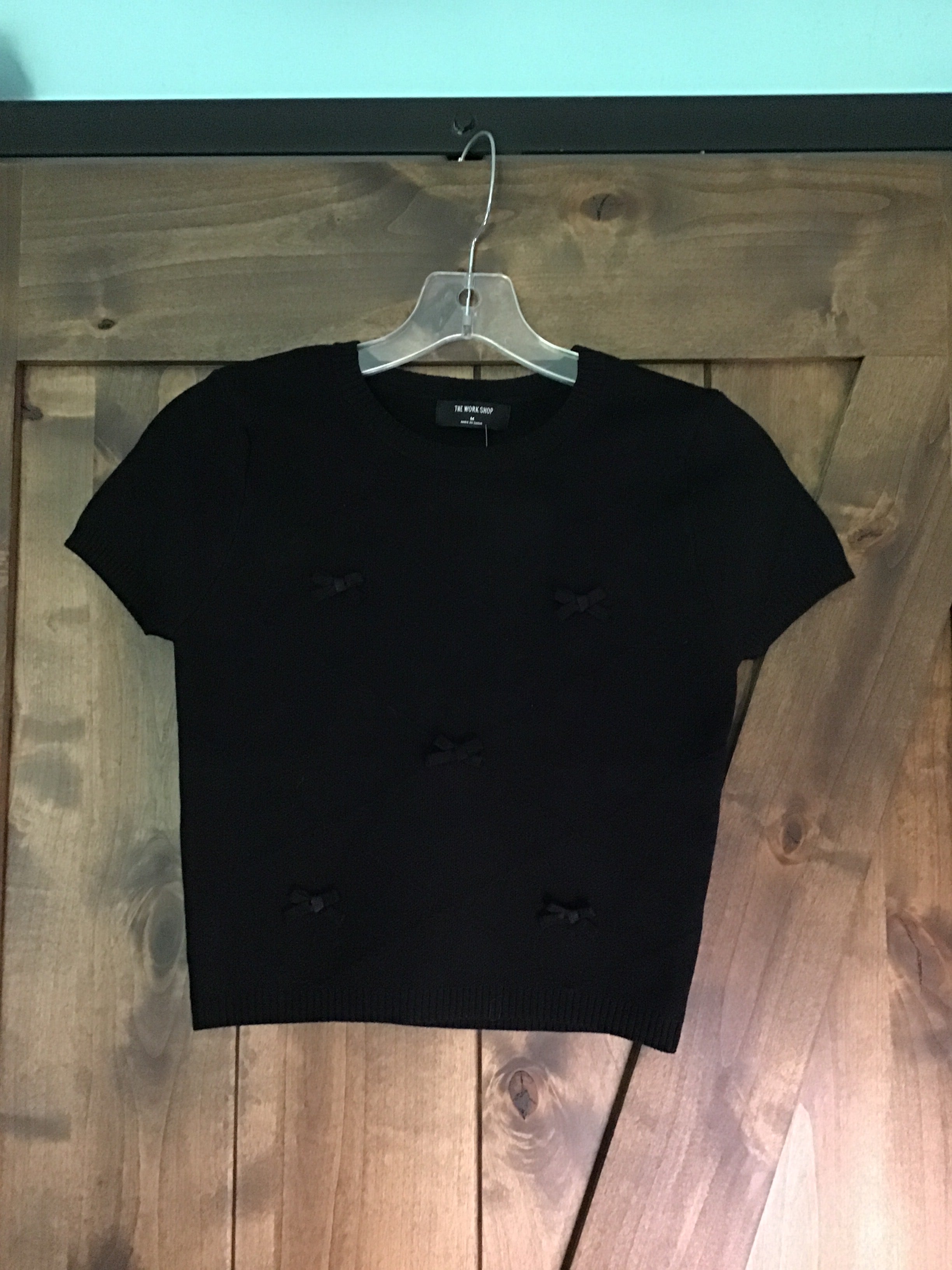 Black Bow Short Sleeve Crew Neck