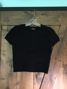 Black Bow Short Sleeve Crew Neck