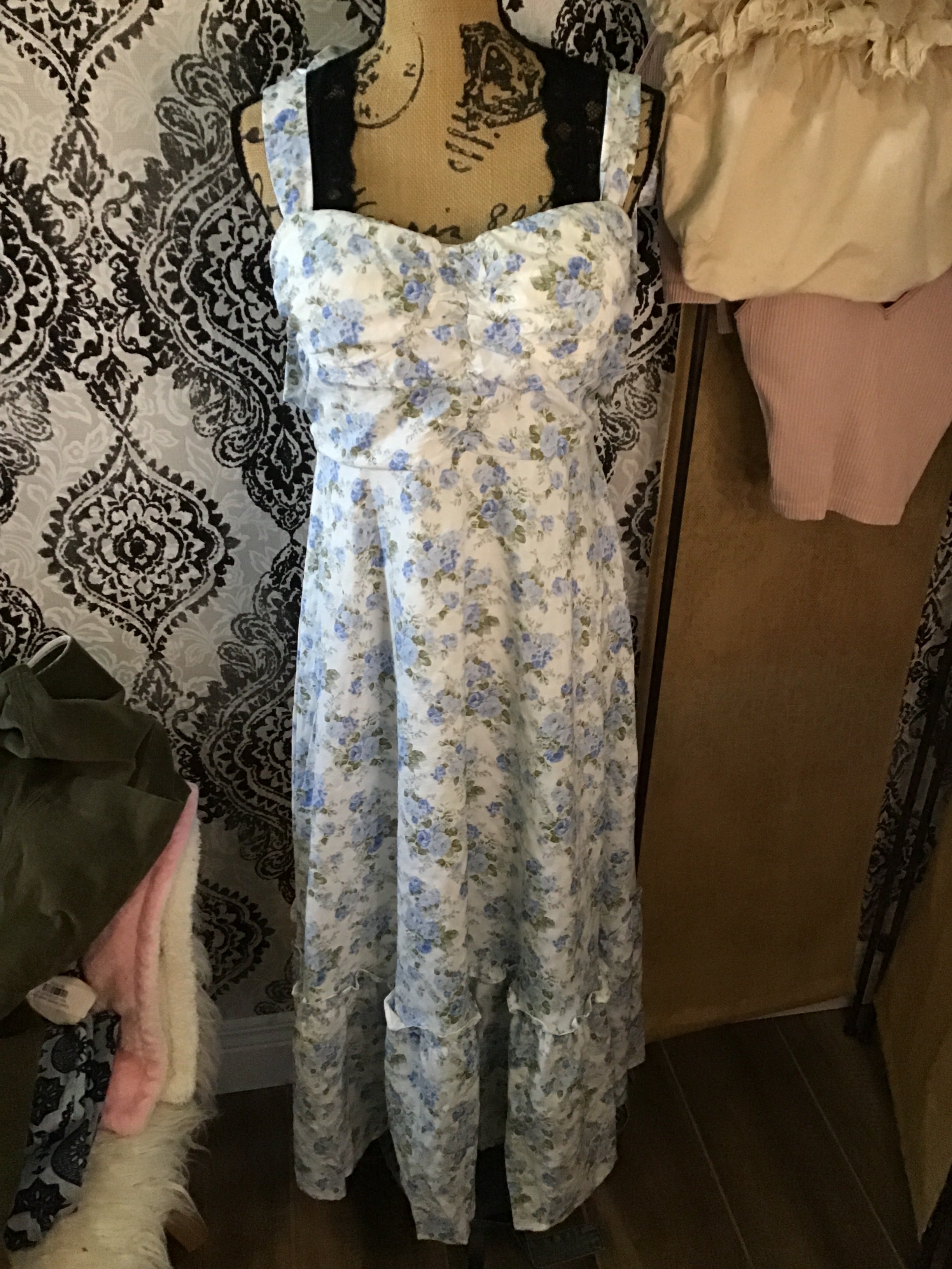 Blue Flora Tie Strap Maxi Dress