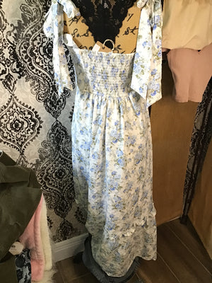 Blue Flora Tie Strap Maxi Dress