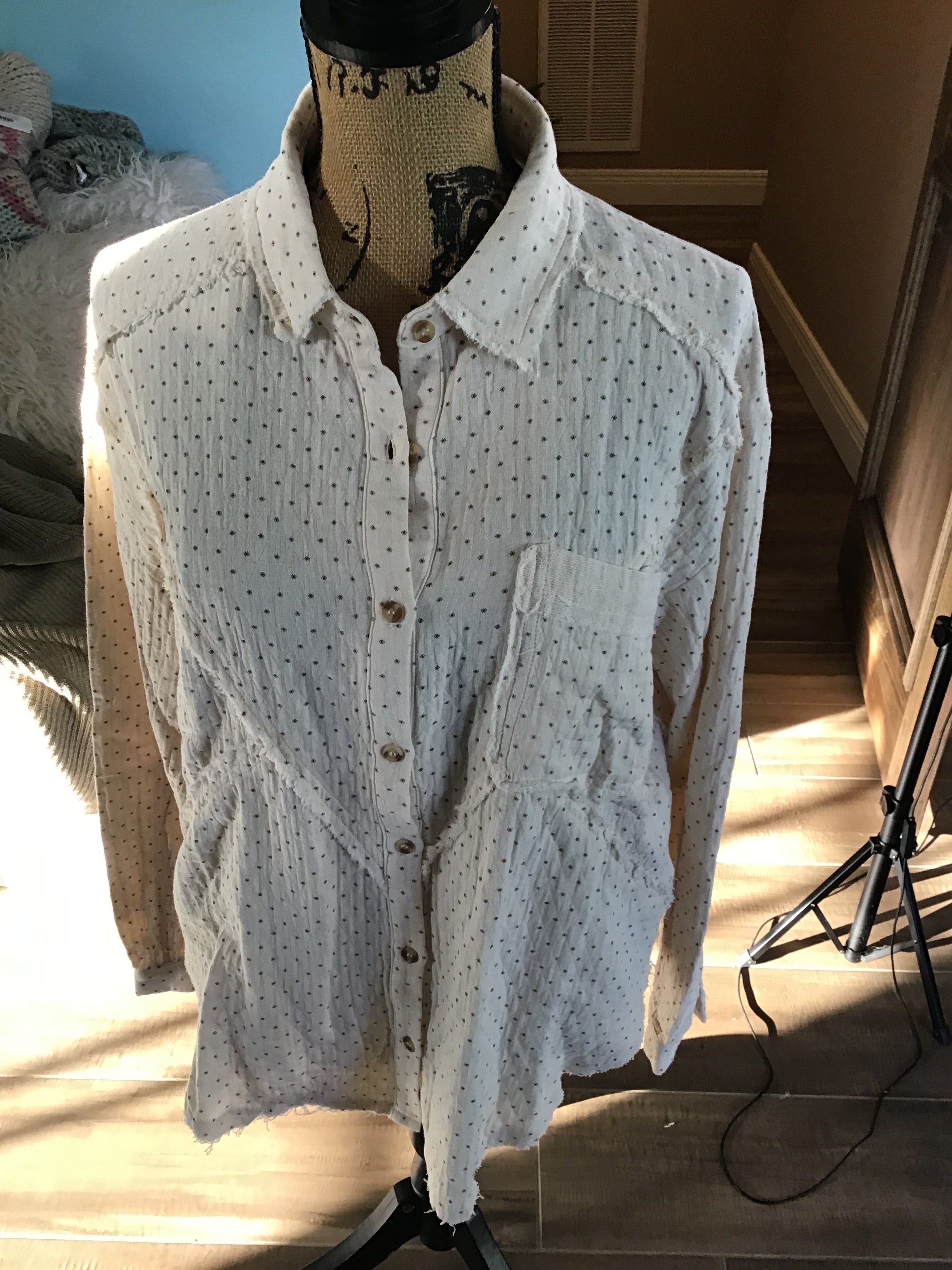 EASEL PRINTED CREAM COTTON BUTTON DOWN SHIRT