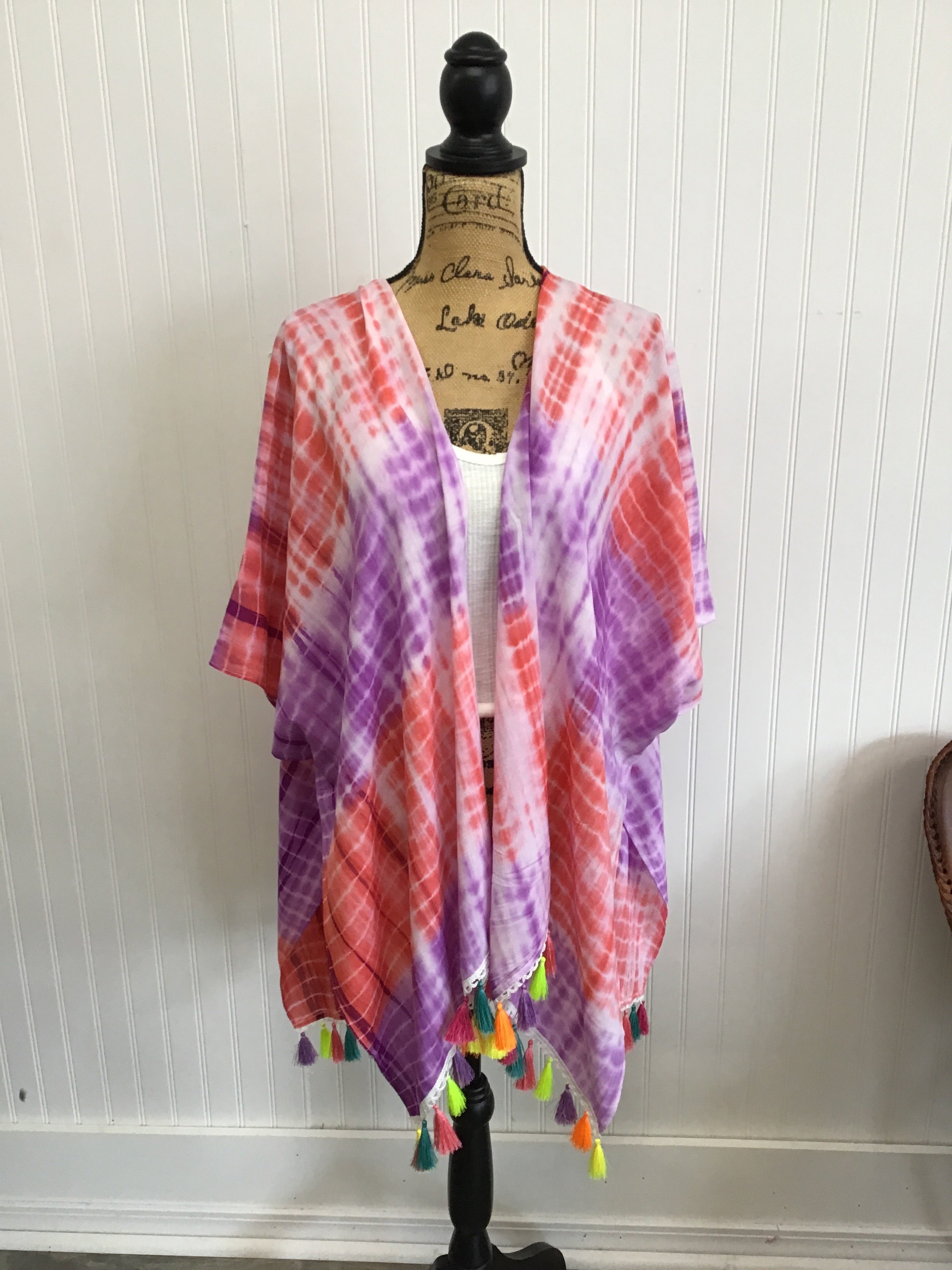 Kori tie dye kimono with fringe