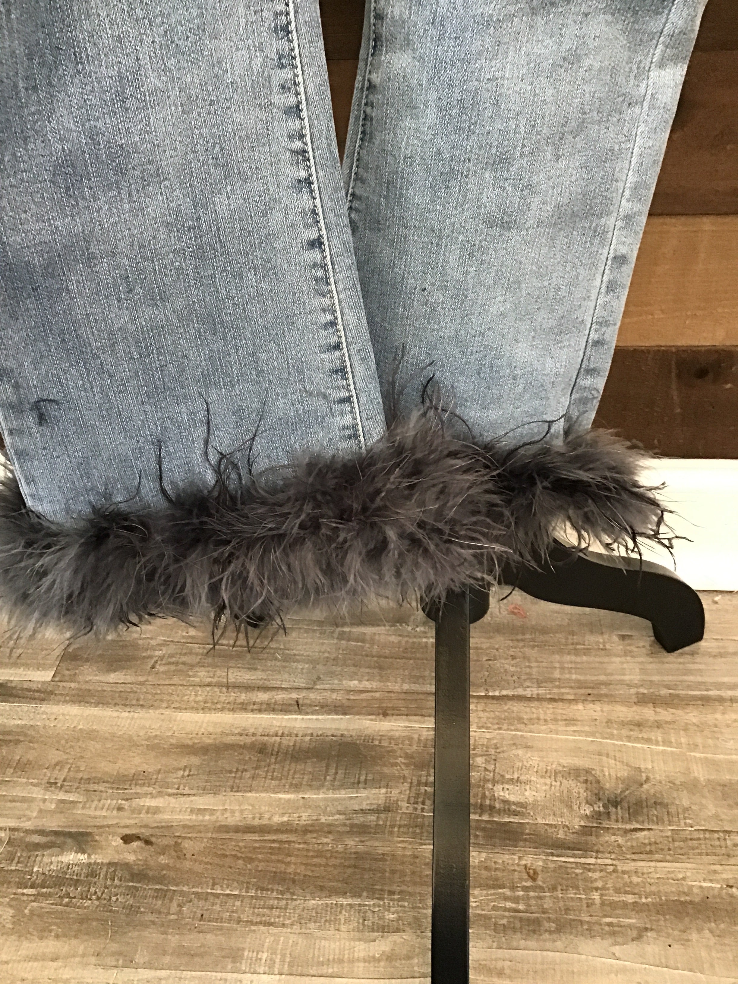 Blue B Jean with ankle feathers