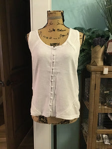 POL White Button Up Ruffled Tank Top