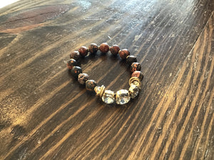 Stone Beaded Bracelet w/ Three Jewels